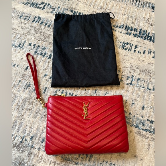 Saint Laurent YSL Cassandre Matelassé Red Small Leather Pouch Wristlet - Picture 10 of 14